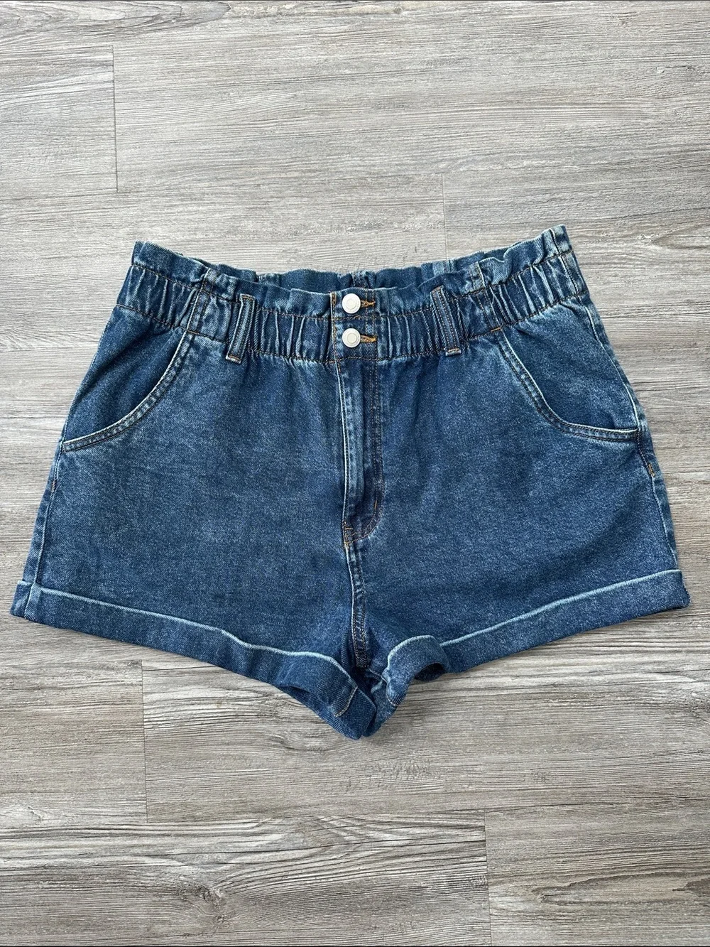 SO Dark Blue Paperbag Denim Shorts